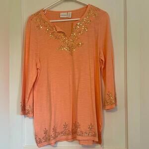 Chico's Coral Embellished Tunic Top
